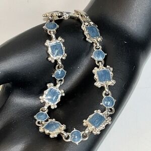 Vintage Premier Design Bracelet Denim Enameled Retired  7.5" Blue Silver Dainty